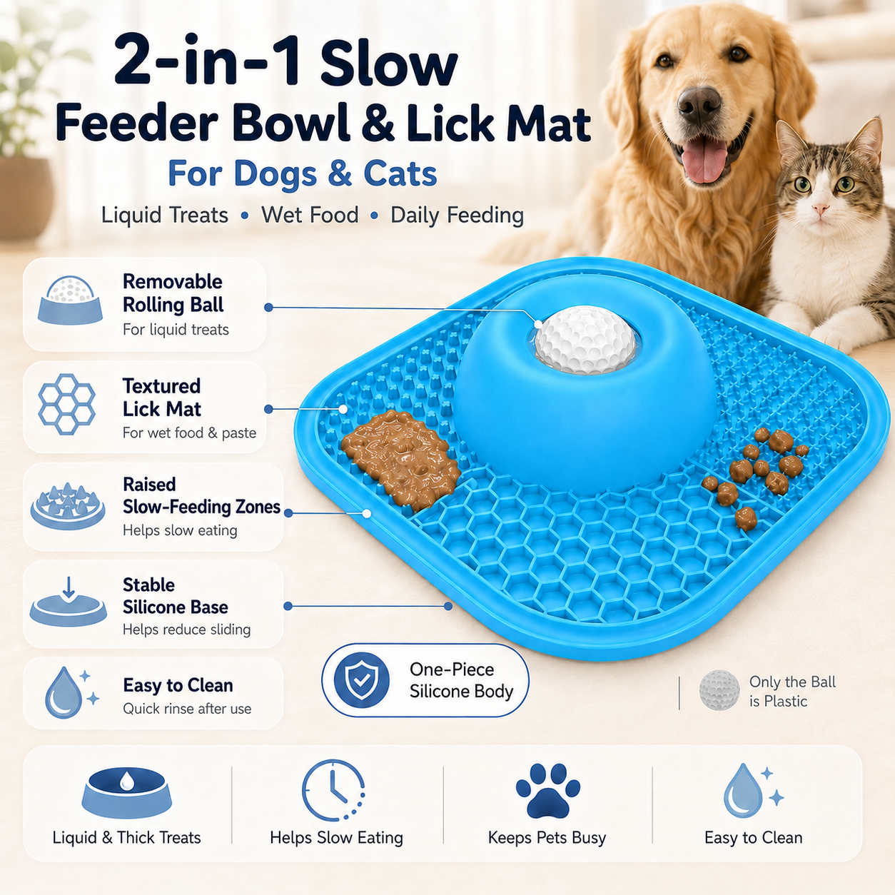 2-in-1 Pet Slow Feeder Bowl & Lick Mat
