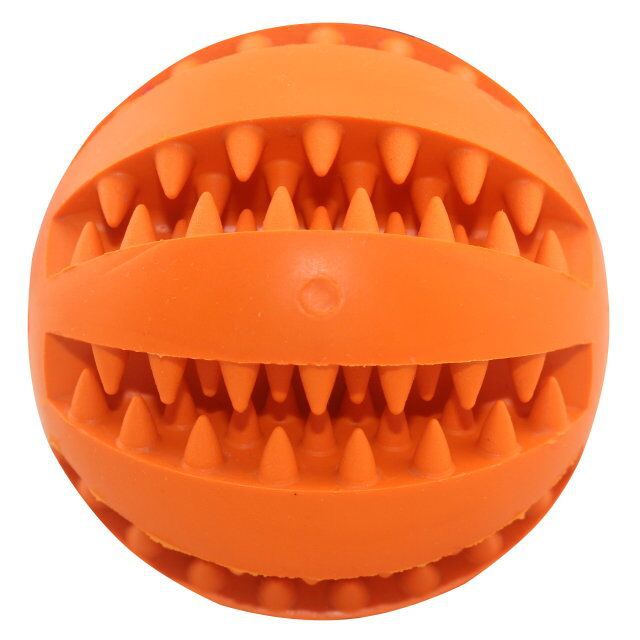 Pet Toy Durable Soft Rubber Ball Chew Toys Tooth Cleaning Leakage Food Dog Toys - Orange
