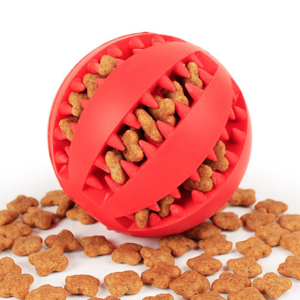Pet Toy Durable Soft Rubber Ball Chew Toys Tooth Cleaning Leakage Food Dog Toys - Red